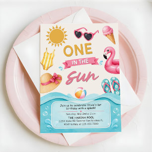 One In The Sun Summer Pool Birthday Party  Invitation