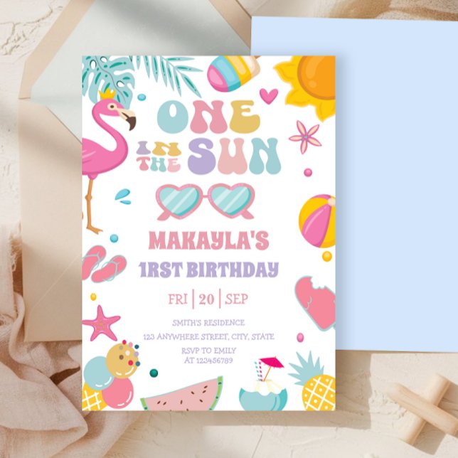 One In The Sun Summer Splish Splash 1st Birthday  Invitation (Creator Uploaded)