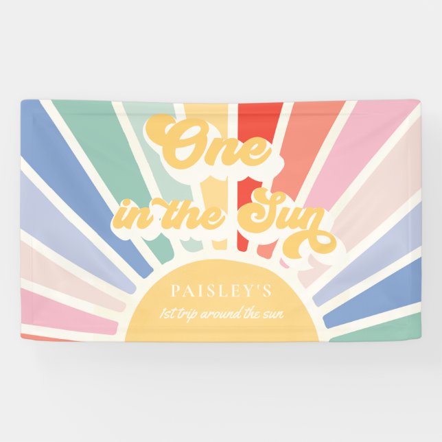 One In The Sun Sunshine 1st Birthday Muted Rainbow Banner (Horizontal)