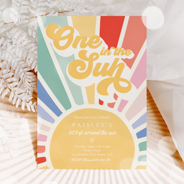 One In The Sun Sunshine 1st Birthday Muted Rainbow Invitation (Creator Uploaded)