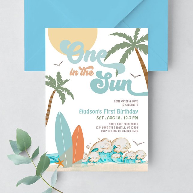ONE In The SUN Surfing 1st Birthday Beach Party Invitation (Creator Uploaded)