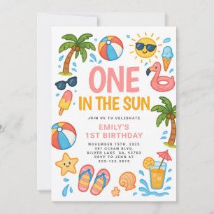 One In The Sun Tropical 1st Birthday Party Invitation