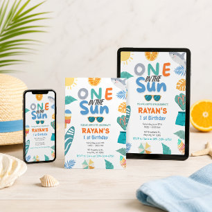 One In The Sun Tropical Beach 1st Birthday Party Invitation