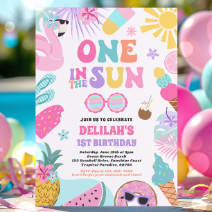 One In The Sun Tropical Beach 1st Birthday Party Invitation