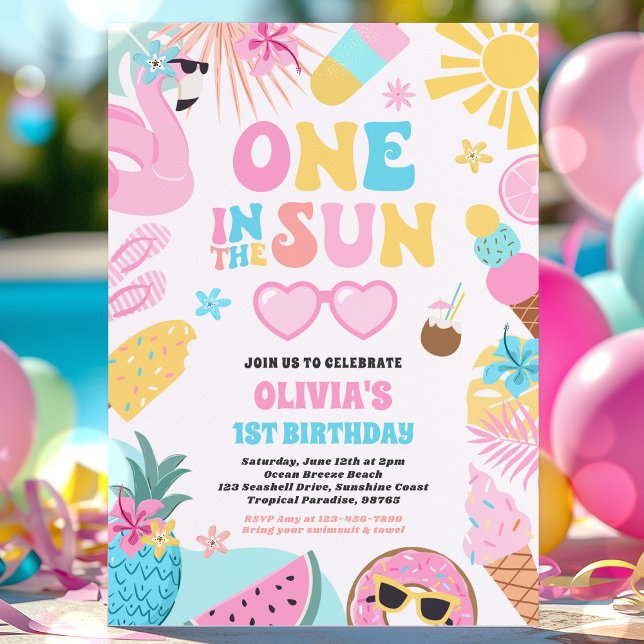 One In The Sun Tropical Beach 1st Birthday Party Invitation (Creator Uploaded)