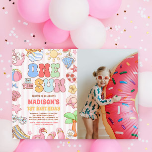 One In The Sun Tropical Beach 1st Birthday Photo Invitation