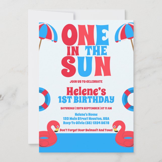 One In The Sun Tropical Beach Girl 1st Birthday  Invitation (Front)