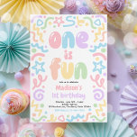 One Is Fun Colourful Confetti Balloon 1st Birthday Invitation<br><div class="desc">One Is Fun Colourful Confetti Balloon 1st Birthday Invitation</div>
