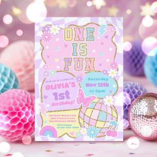 One Is Fun Preppy Varsity Patch 1st Birthday Party Invitation