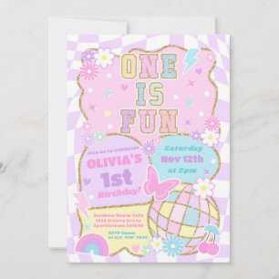 One Is Fun Preppy Varsity Patch 1st Birthday Party Invitation