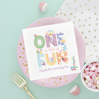 One is lots of Fun, Pastel Spring First Birthday Napkin