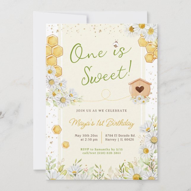 One is Sweet Bumblebee First 1st Birthday Party  Invitation (Front)