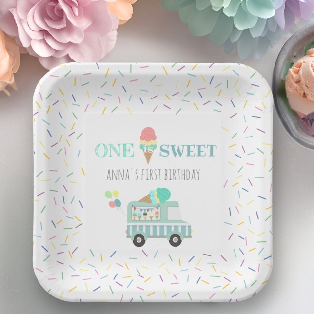 One is sweet ice cream party paper plates (Creator Uploaded)