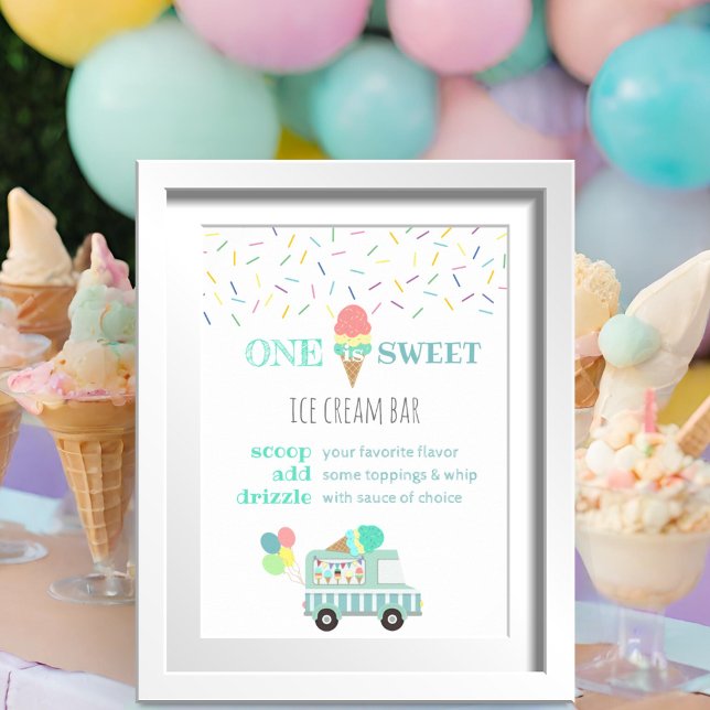 One is Sweet pink ice cream cone dessert bar sign (Creator Uploaded)