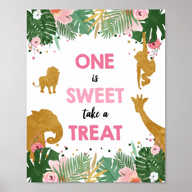 One is Sweet Safari Animals Girl Birthday Sign (Front)