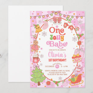 ONE jolly babe Christmas girl 1st birthday invite. Invitation