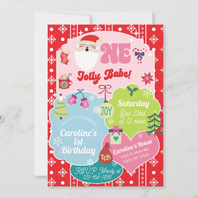 One Jolly Babe girl Christmas 1st birthday invite. Invitation (Front)