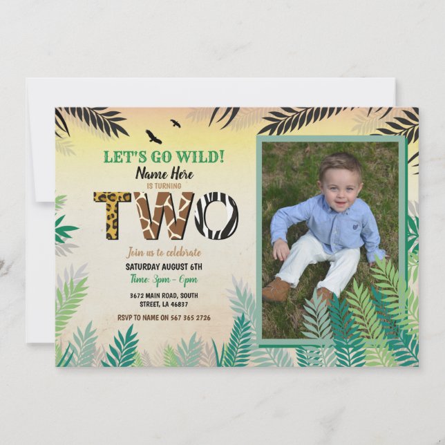 One Jungle 2nd Birthday Party 2 Safari ZOO Photo Invitation (Front)