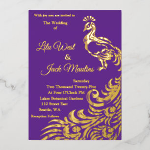 One Large Peacock Wedding Foil Invitation