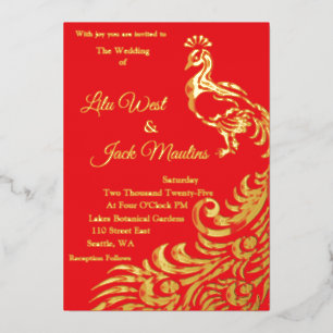 One Large Peacock Wedding Foil Invitation