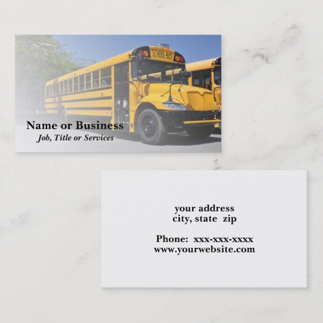 one large yellow school bus business card (Front/Back)