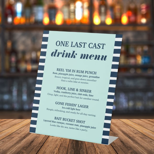 One Last Cast Nautical Navy Bachelor Drink Menu Pedestal Sign (One Last Cast Nautical Navy Bachelor Drink Menu Pedestal Sign)
