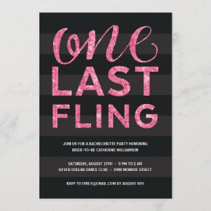One Last Fling Glitter-Look Bachelorette Party Invitation