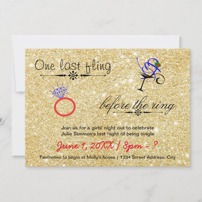 One Last Fling / Gold - Bachelorette Invitation (Front)