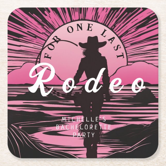 One Last Rodeo Bachelorette Square Paper Coaster (Front)