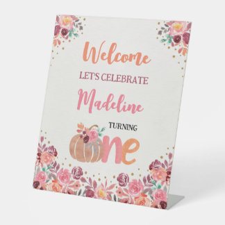 One Lil Pumpkin Boho Floral Pedestal Welcome Sign