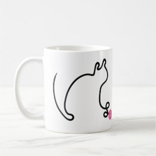 One Line Cat Playing with Pink Yarn Ball Coffee Mug