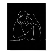 One line continuous couple love digital art poster