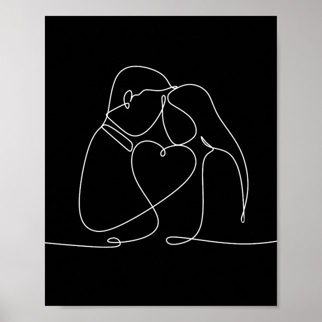 One line continuous couple love digital art poster (Front)