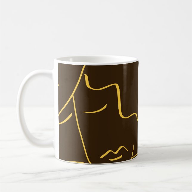 One Line Drawing Faces Pattern Coffee Mug (Left)