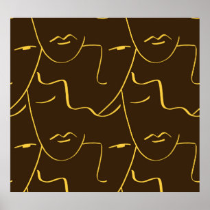 One Line Drawing Faces Pattern Poster