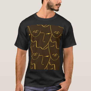 One Line Drawing Faces Pattern T-Shirt