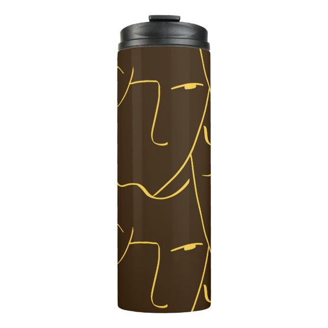 One Line Drawing Faces Pattern Thermal Tumbler (Front)