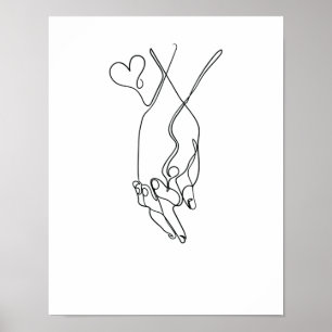 One Line Drawing Händchen halten Single Art Poster