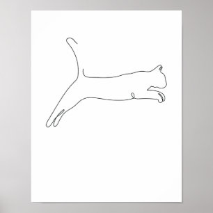 One Line Drawing Katze springt Single Art Poster