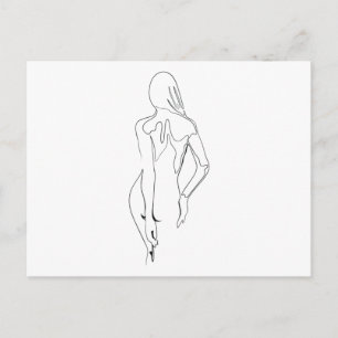 One Line Drawing nackte Frau Rücken Single Art Postcard