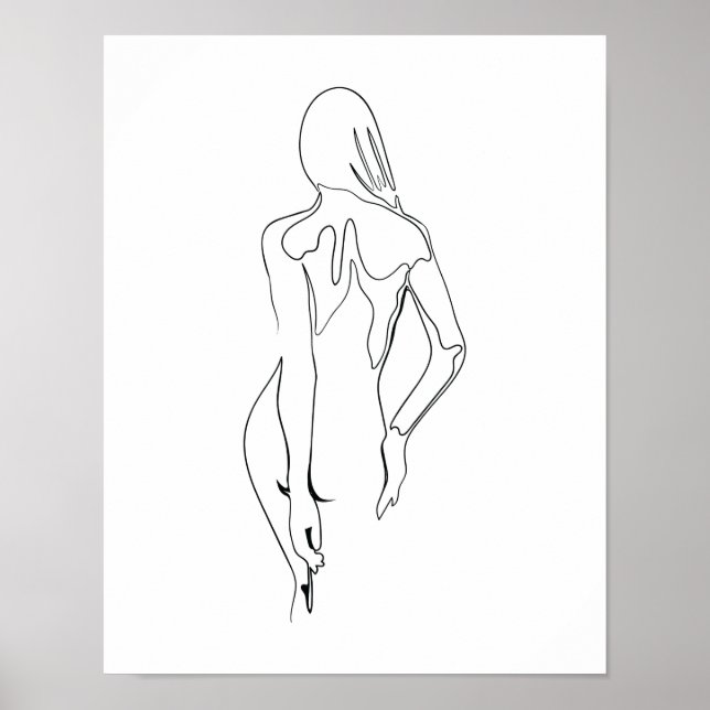 One Line Drawing naked Ms Back Single Art Poster (Front)