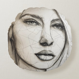one line drawing of a face round pillow
