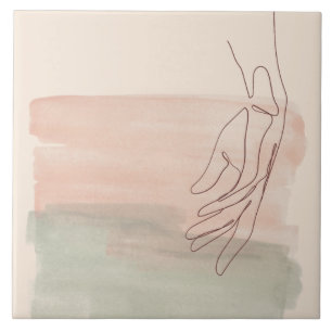 One line graphic drawing hand in the water pastel  ceramic tile