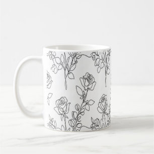 One Line Rose Eucalyptus Elegant Floral Design Coffee Mug