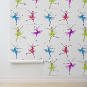 One line stroke colourful dancing balerina pattern wallpaper
