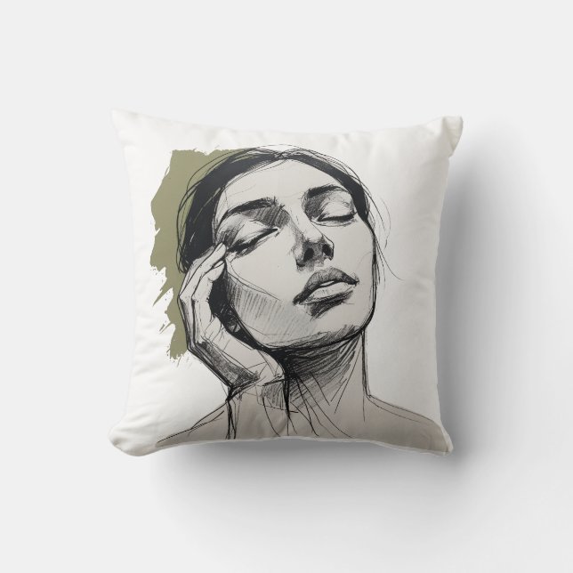 One-Line Thinking Face with Hand – Minimalist Pill Cushion (Front)