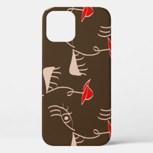One-line woman face: abstract pattern. iPhone 12 case