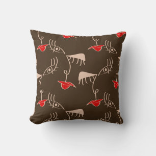 One-line woman face: abstract pattern. cushion