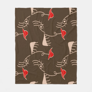 One-line woman face: abstract pattern. fleece blanket