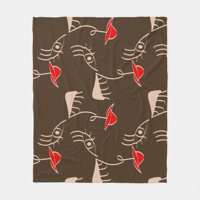 One-line woman face: abstract pattern. fleece blanket (Front)